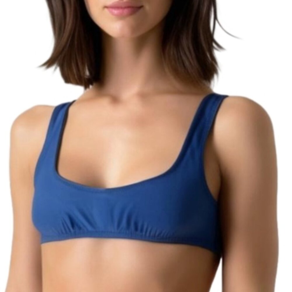 J. Crew Heritage Scoop Neck Bikini Top Womens Medium‎ Blue Lined Adjustable B…